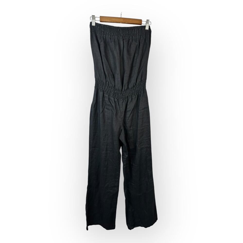 Blue Saks Fifth Avenue Womens size Medium Sleeveless Linen Jumpsuit Black